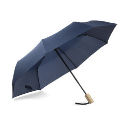 Blå Hopfällbart paraply med tryck samt bambuhandtag Hastmed tryck