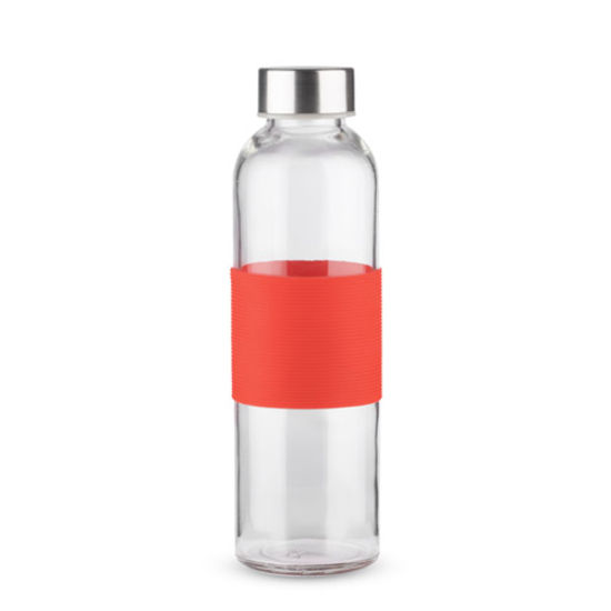 Röd Vattenflaska i glas Glassi 520 mlmed tryck