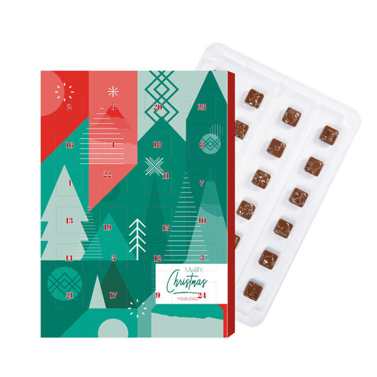Övriga färger Chokladkalender med tryck rPET-tråg Minimed tryck