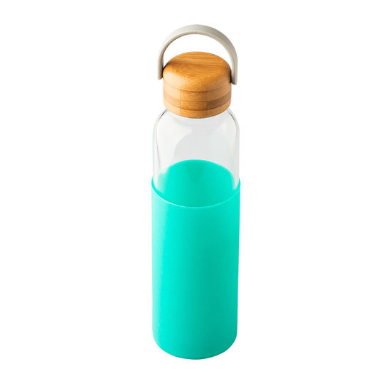 Grön Lyxig glasflaska med silikonfodral och bambukork Vimser 560 mlmed tryck