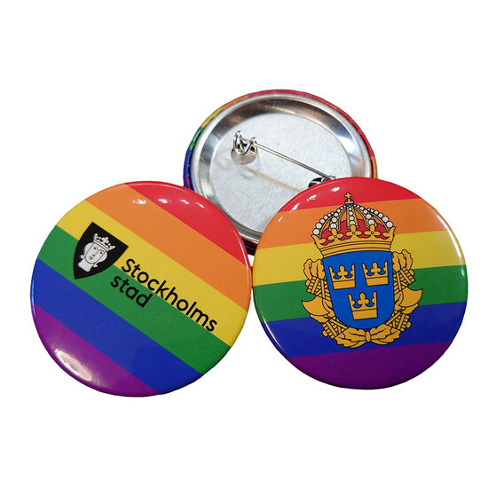 Övriga färger Regnbågsfärgad reklamknapp med tryck Pridemed tryck