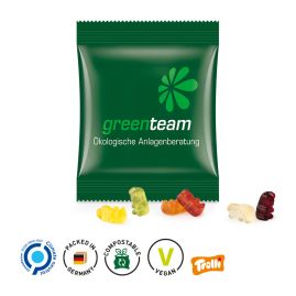 Minipåse med veganska gelégummin med tryck produktbild