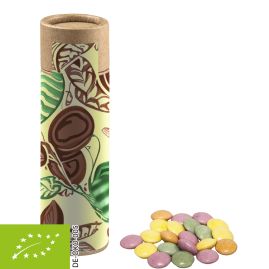 Ekologiska chokladlinser med tryck, ca 30g, nedbrytbar eko kartongtub produktbild
