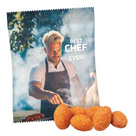 Chili jordnötter med tryck, ca. 10g, midi-påse produktbild