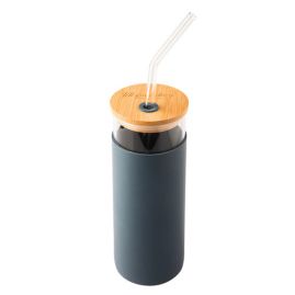 Glasflaska med bambulock och sugrör Upscale 450 ml produktbild