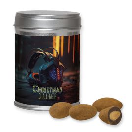Chokladmandlar med kanel, ca. 100g, dubbla burkar med tryck produktbild
