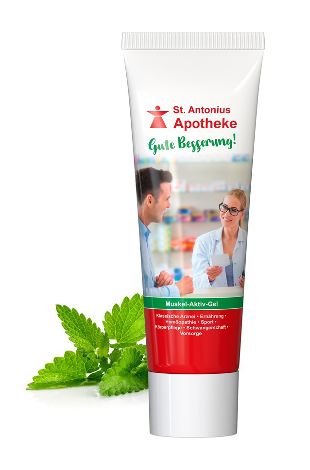 Muskelgel i tub med tryck produktbild